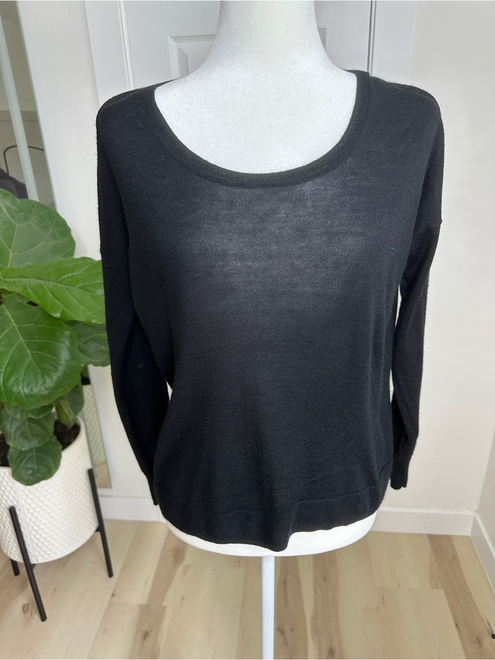 Madewell Merino Wool Blend Scoop Neck Lightweight Knit Sweater Black Womens XS